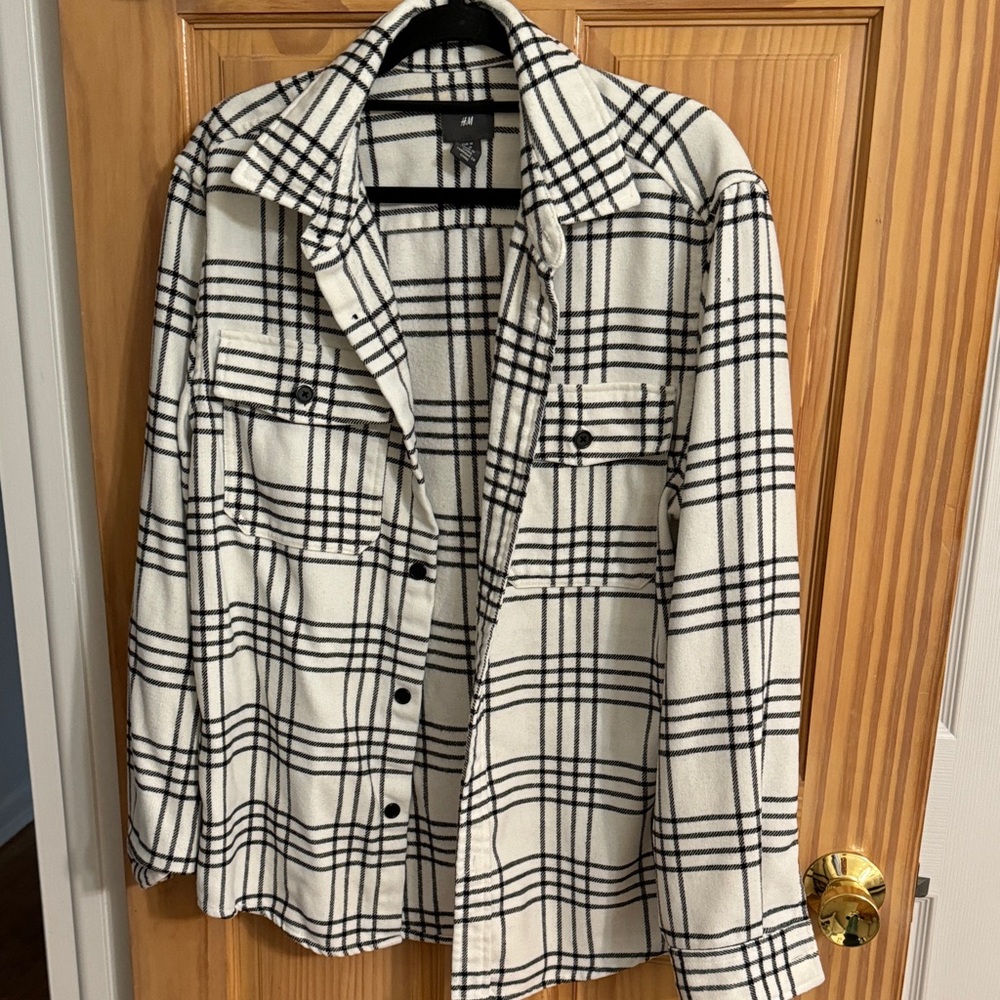 H&M Cream and Black Checkered Utility Jacket
